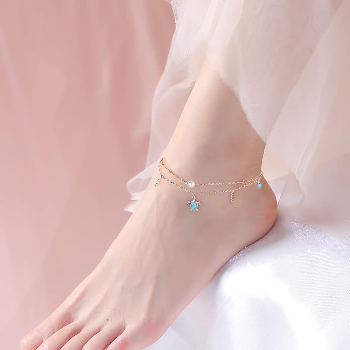 Anklet for Women 925 Sterling Silver Cross Layered Anklet for Women Girls Adjustable Dainty Beach Foot Chain Plus 9 10 Inch Charm Anklet Jewelry Birthday