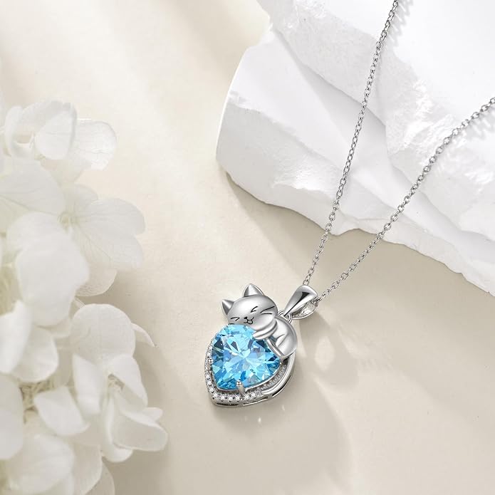 Cat Necklace Sterling Silver Cat Zircon Pendant Gothic Jewelry for Women Animal Lovers Gifts