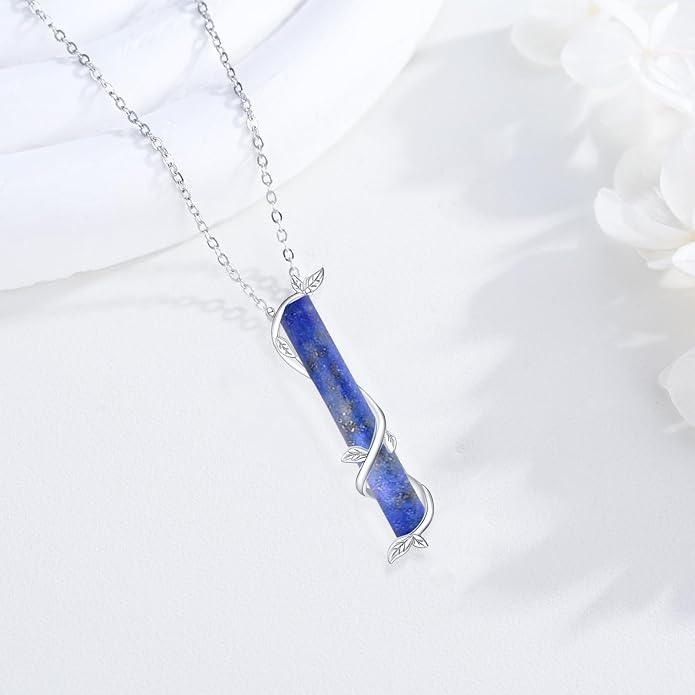 Bar Opal Leaf Necklace For Women S925 Sterling Silver White Opal Pendant with Leaf Charm Bar Pendant Jewelry Gift For Mom Daughter Wife