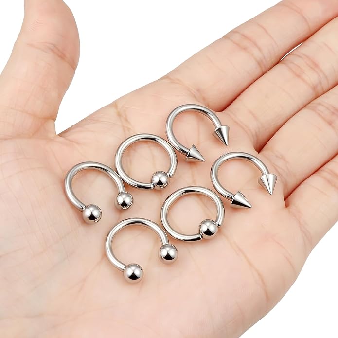 00G 0G 2G 4G 6G 8G 10G 12G 14G 16G Septum Rings Silver Black Surgical Steel Heavy Gauges Earrings Stretching kit Eyebrow Lip Septm Nose Rings Helix Tragus Daith Rook Earrings Hoops 10mm-19mm