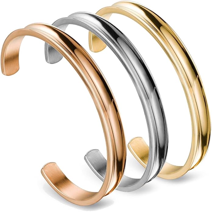 Zuo Bao Stainless Steel Bracelet Grooved Cuff Bangle for Women