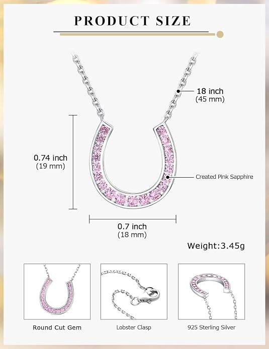 Luck Horseshoe Necklace 14K Gold Plated/Sterling Silver Created Gemstone Pendant with Chain Channel Set U Shaped Charm Necklace Birthstone Jewelry