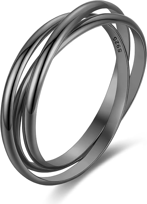 14K Gold Plated Interlocking Fidget Anxiety Ring 925 Sterling Silver Stackble Rings for Women Men Rolling Triple Spinner Ring Minimalist Trendy Knuckle Rings Jewelry Birthday Graduation Gifts