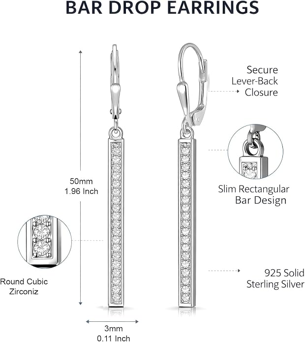 LeCalla 925 Sterling Silver Teardrop Dangle Earrings for Women | Lightweight Vertical Drop Dangle Earrings | Minimalist Dangling Earring Jewelry Gifts for Women