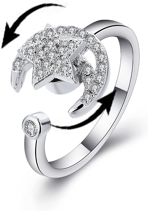 COLORFUL BLING Fidget Sunflower Evil Eye Daisy Spinner Stackable Rings Bee Butterfly Adjustable Open Rotatable CZ Cubic Zirconia Anti Stress for Women Wedding Jewelry
