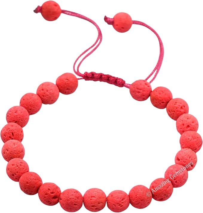 Amazing Gemstone Red Lava Bracelet, Gifts for Men & Women - Protection Healing Crystal Bracelet - 8mm Gemstone Beaded Adjustable Bracelet, Pulseras para Hombres Mujer Stocking Stuffers