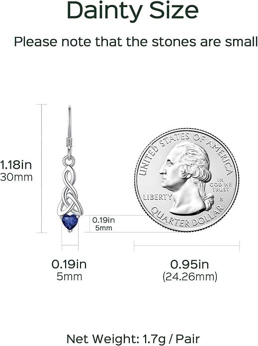 ChicSilver Sparkling Heart Birthstone 925 Sterling Silver Celtic Knot Dangle Hook Earrings (with Gift Box)