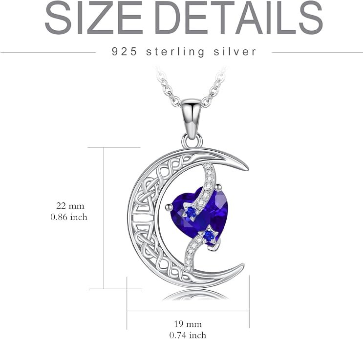 TOUPOP Moon and Star Birthstone Necklace for Women 925 Sterling Silver Celtic Moon Jewelry Birthday Mothers Day Gifts for Mom Wife Her