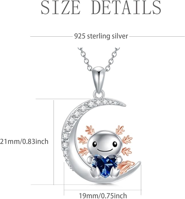 PROESS Animal Birthstone Necklace 925 Sterling Silver Otter/Axolotl/Hippo/Elephant/Dachshund/Monkey/Red Panda Pendant Necklace Animal Birthstone Jewelry Gifts for Women
