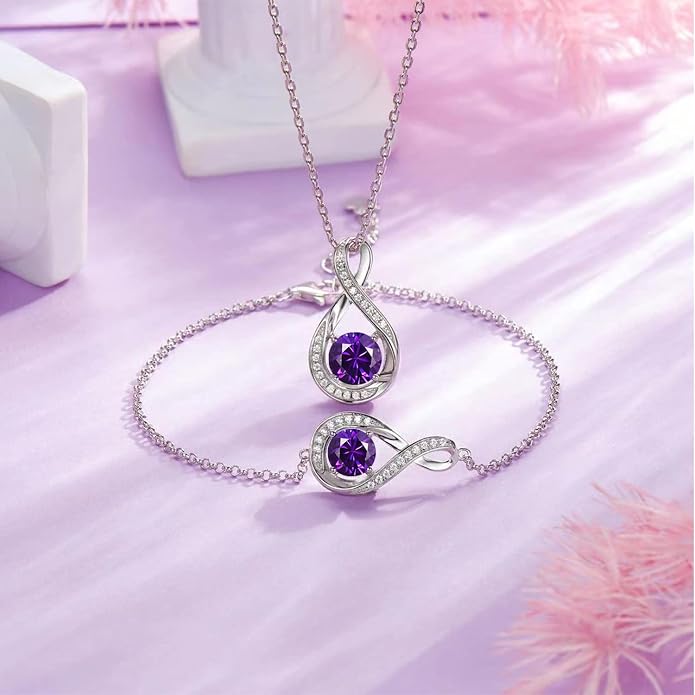 925 Sterling Silver Birthstone Necklace for Women Infinity Necklaces Birthday Anniversary Fine Jewelry Gifts for Mother Women, Adjustable Chain