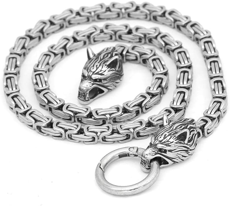 Viking Wolf Head Thor’s Hammer Pendant Necklace – Stainless Steel Norse Amulet Jewelry for Men, Nickel-Free, Gift Box Included