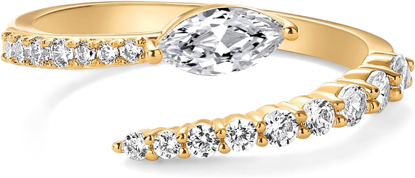 PAVOI 14K Gold Plated Cubic Zirconia Crossover Stackable Ring for Women | Marquise CZ Open Twist Eternity Band