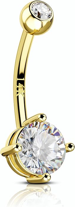 COCHARM 14K Gold Belly Button Rings for Women 14K Yellow Gold Belly Rings Round CZ Real Gold Belly Navel Piercing Jewelry