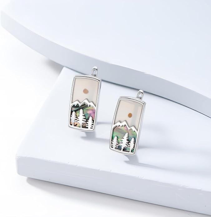 PROESS Abalone Shell Holy Mountain/Mustard Seed/Animal Earrings 925 Sterling Silver Mountain Jewelry Animal Lovers Gifts for Women