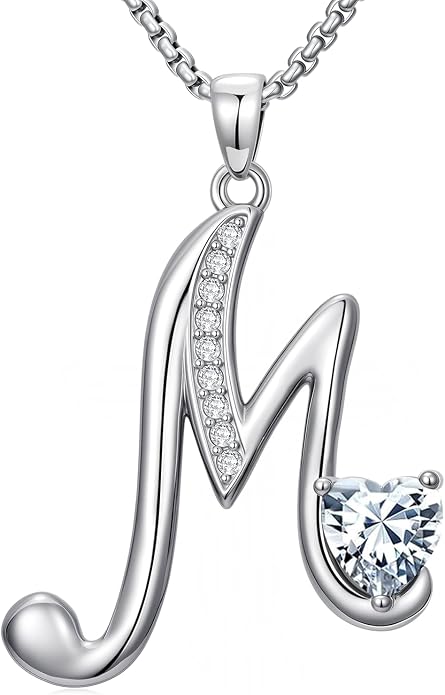 Birthday Gifts for Women Alphabet A to Z Initial Birthstone Pendant Necklaces for Women - 18k White Gold Plated Personalized Name Jewelry Anniversary Graduation Gifts for Wife Her Daughter Girlfriend(with Gift Box)