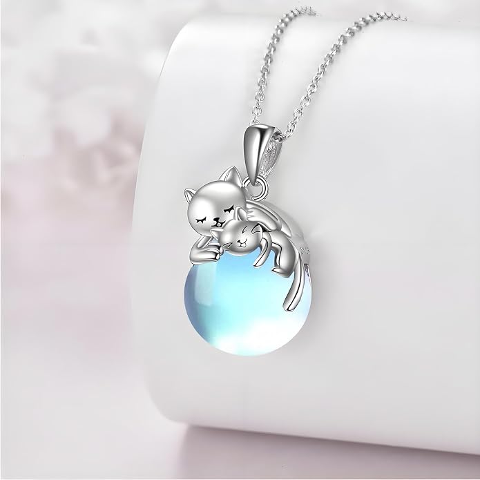 Cat Necklace Sterling Silver Cat Zircon Pendant Gothic Jewelry for Women Animal Lovers Gifts