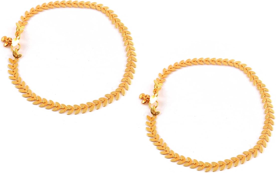 Jewar Anklet Payal Indian Traditional CZ Ad Plain Simple Handmade Natural Gold Plated Jewelry