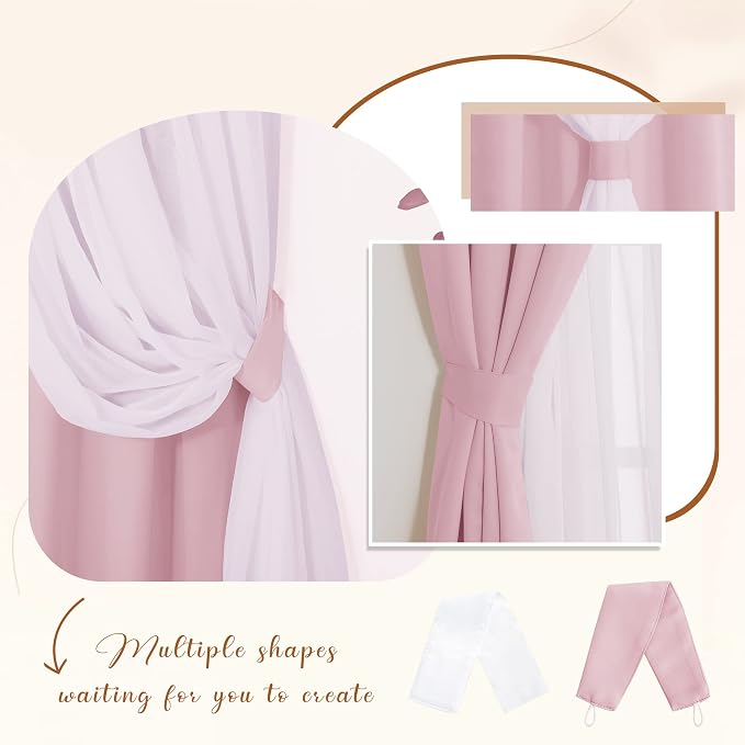 PONY DANCE Nursery Curtains Pink - Curtains for Bedroom Decor Aesthetic Cute Double Layer with Sheer Overlay Windows Covering, 52 x 84 inches, Light Pink, 2 Panels