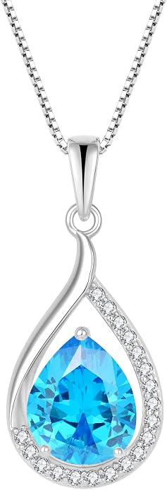 Teardrop Birthstone Necklace for Women 925 Sterling Silver White/Yellow Gold Plated Cubic Zirconia Pendant Necklace Jewelry for Her