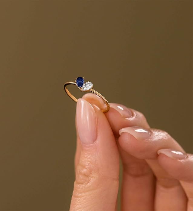 Mothers Day Gifts Gold Heart Birthstone Rings for Women Non Tarnish Stackable Pinky Ring Dainty 14K Gold Plated CZ Gemstone Ring Wedding Promise Ring Birthday Jewelry Gift for Mom