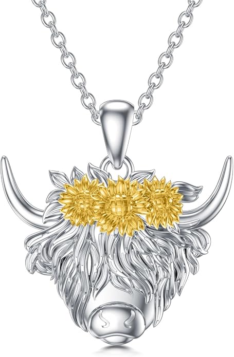 Highland Cow Gifts for Women 925 Sterling Silver Highland Cow Birthstone Necklace Fluffy Cow Jewelry Gifts Birthday Christmas