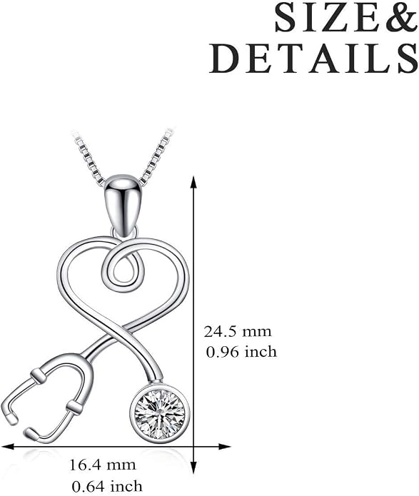 AOBOCO Stethoscope Necklace 925 Sterling Silver Embellished with 12 Months Birthstone Crystals from Austria, Graduation Gifts Medical Jewelry for Doctor Nurse Medical Student RN