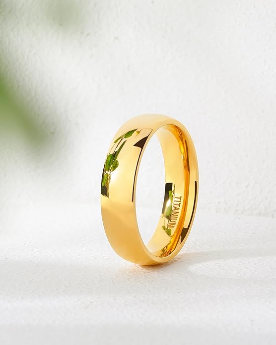 TIGRADE Titanium Ring 2mm 4mm 6mm 8mm 18k Gold Plated Wedding Band in Comfort Fit Dome Polished for Men Women Size 3-14