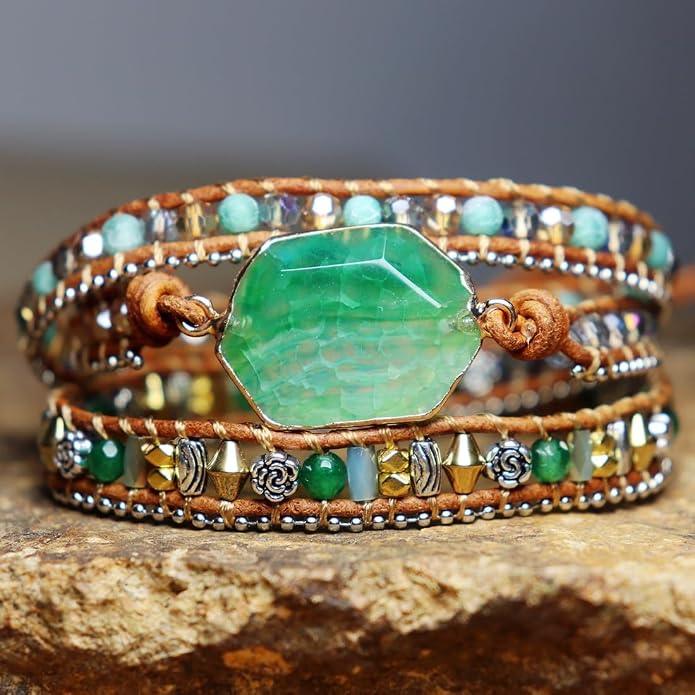 YGLINE Boho Handmade Wrap Leather Tube Crystal Stone Bracelet for Women