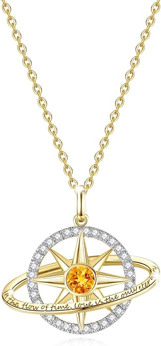 FANCIME Stellar Promise Birthstone Necklace for Women White Gold Plated Sterling Silver Planet Star Pendant Fine Jewelry Anniversary Birthday Mothers Day Gifts for Women Wife Friend Her
