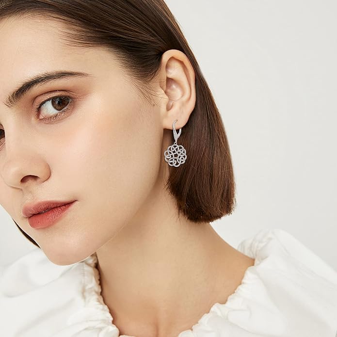 POPLYKE Celtic Filigree Teardrop Drop Dangle Earrings Sterling Silver Leverback Earrings Jewelry for Women