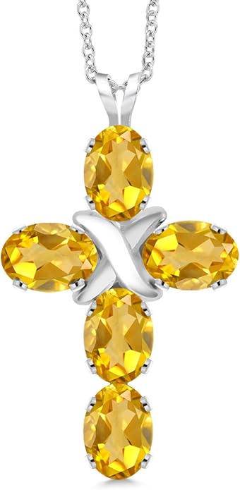Gem Stone King Cross Pendant Necklace for Women | 925 Sterling Silver | 6X4MM Gemstone Birthstone | Jesus Christian Religious Crucifix Jewelry Gifts | 18 Inch Chain