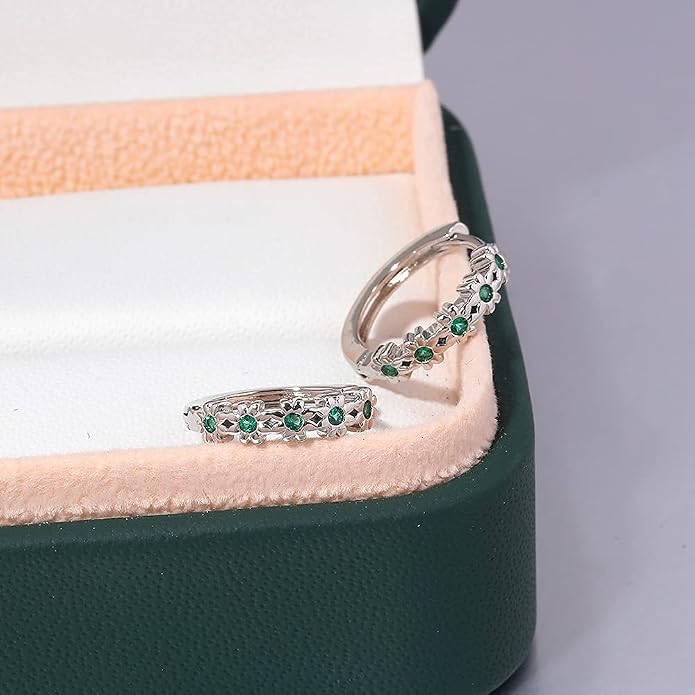 CiNily Small Hoop Earrings for Women Girls Flower Cubic Zirconia Huggie Earrings Hypoallergenic 14K Yellow Gold Plated Cartilage Earrings