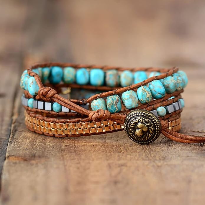 Women Wrap Bracelets Boho Natural Stone Jasper Turquoises Strand Bracelet Jewelry Collection