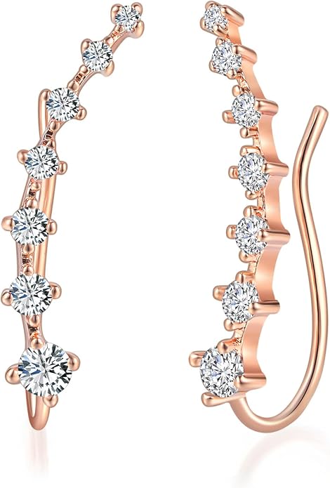 Climber Earrings for Women Ear Crawler Earrings Rose/White/Yellow Gold Plated Cubic Zirconia Birthstone Earring Gifts for Women