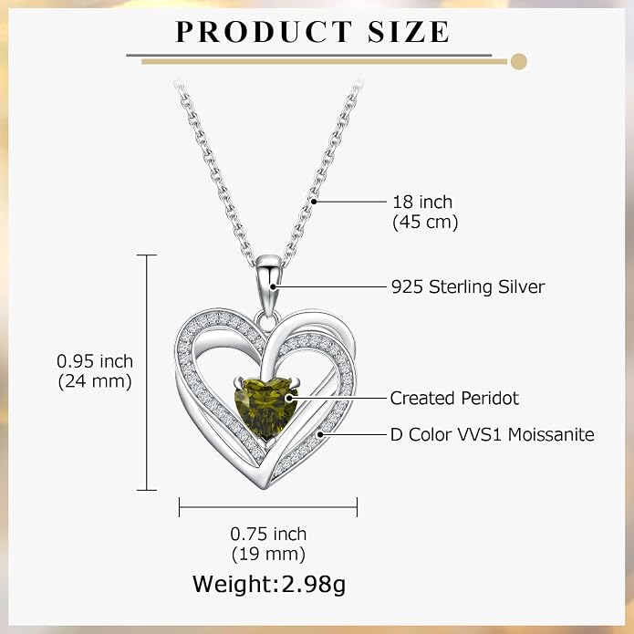 Anniversary Charm Necklace, Sterling Silver 14K Gold Plated Chain with Interlocking Heart Pendant Elegant Birthstone Necklaces for Women, Length 18"