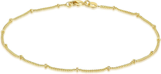 14K Gold Waterproof Anklets for Women and Men Charm Ankle Bracelets Jewelry for Everyday Wear Sizes 9-11 Inches
