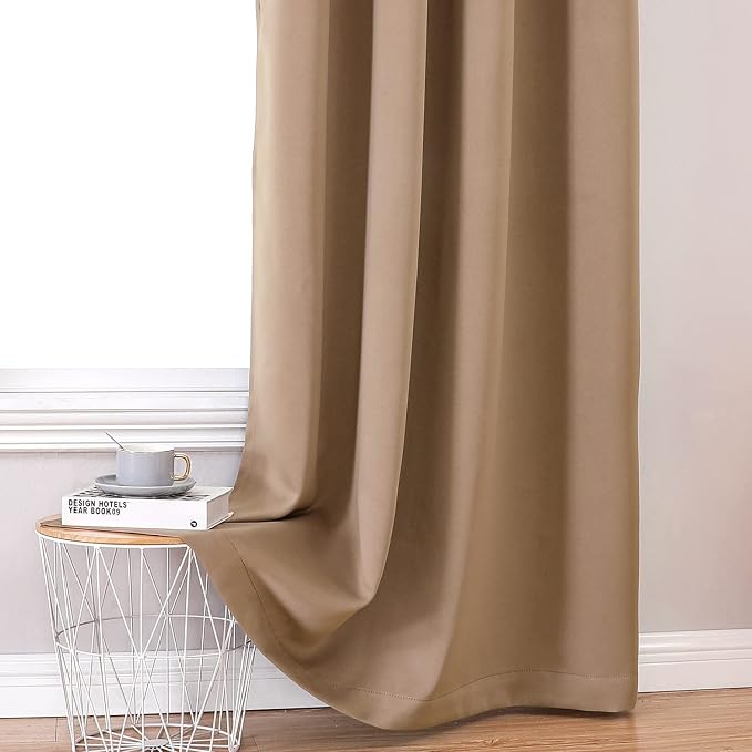 ChrisDowa 100% Blackout Curtains for Bedroom 102 Inches Long 2 Panels Set | 2 Thick Layers, Thermal Insulated, Light Blocking for Living Room, Grommet, Long Window Drapes, Cappuccino, 52 x 102 Inch
