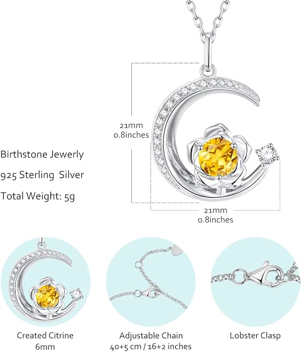 Birthstone Necklace for Women Sterling Silver Moon Pendant Necklaces Anniversary Birthday Fine Jewelry Gifts for Her Women Mother, Adjustable Chain