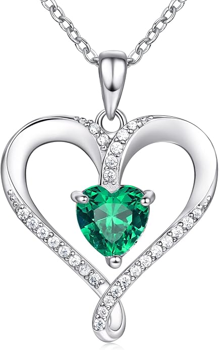 Birthstone Necklace for Women, 18K White Gold Heart Necklace Filled 925 Sterling Silver, Diamond Womens Jewelry Christmas Gifts for Women Wife