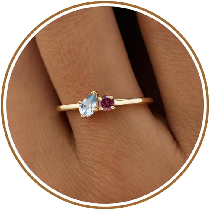 JSJOY Birthstone Rings for Women Dainty Emerald Blue Ring Birthday Gifts for Mom Her Gemstones CZ Ring for Teens Gold Rings That Don't Tarnish Adjustable Ring Jewelry Gifts