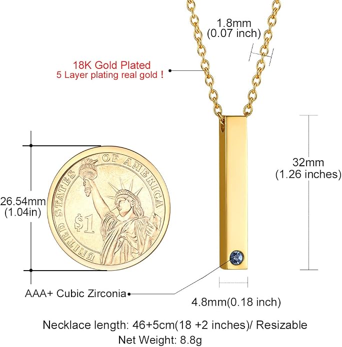 GOLDCHIC JEWELRY Personalized Birthstone Name Necklaces for Men Women, Engraved Family Names Necklace with Birthstone Vertical Bar Necklace, Pendant for Husband/Father/Grandma/Wife Birthday Gifts