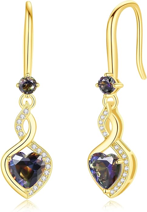 FANCIME Heart Infinity Dangle Drop Earrings 925 Sterling Silver Heart Gemstone Birthstone Earring