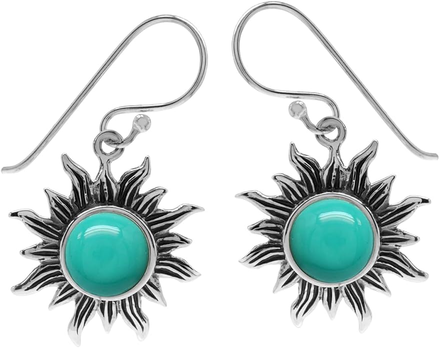 Silvershake 8mm Round Shape 925 Sterling Silver Sun Ray Inspired Dangle Hook Earrings