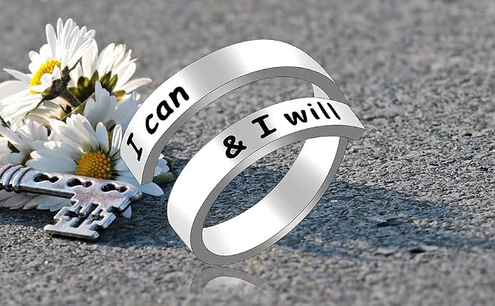 Uloveido Adjustable Inspirational Flying Dandelion Double Stainless Steel Freedom Ring Bands Cool Stacking Gift for Women, Engraving Rings Motivational Gift Y2004