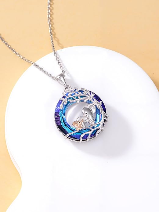 TOUPOP Sterling Silver Tree of Life Hummingbird/Dragonfly/Owl/Panda Necklace Crystal Bird Jewelry Birthday Christmas Valentines Day Gifts for Her Girlfriend Mom