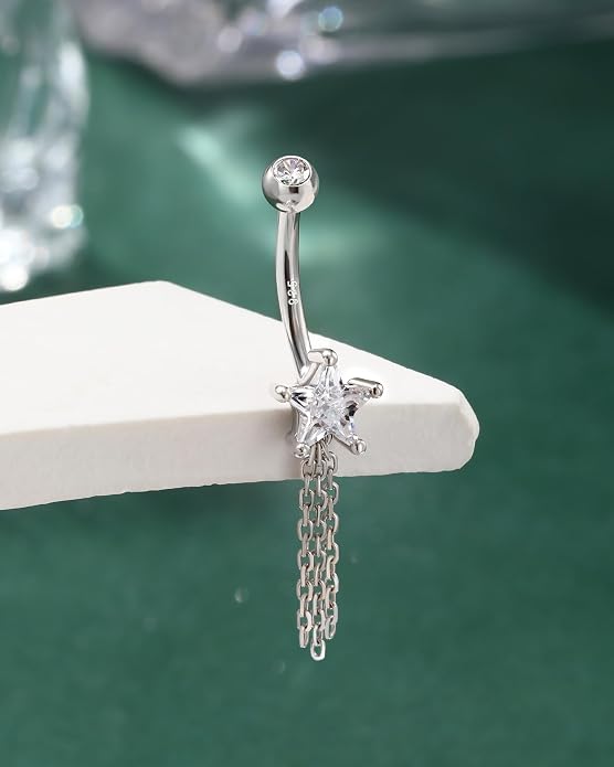 COCHARM 14K Gold Plated Belly Button Rings 925 Sterling Silver Belly Navel Rings for Women Star Navel Piercing Jewelry