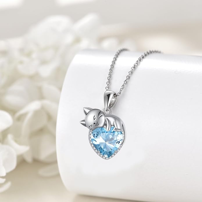 Cat Necklace Sterling Silver Cat Zircon Pendant Gothic Jewelry for Women Animal Lovers Gifts