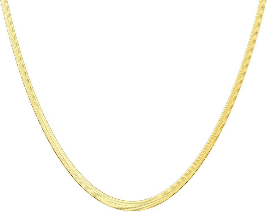 DEARMAY 14K Gold Plated Herringbone Necklaces for Women, Dainty Gold Snake Choker Chain Non Tarnish Trendy Simple Thin & Chunky Options Neckalce 1.5/3/5/6/8mm Chain Jewelry for Gifts