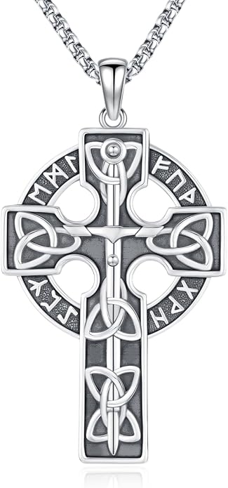 Eusense Viking Jewelry for Men Women Sterling Silver 925 Mjolnir Thors Hammer Pendant Celtic Cross Necklace Wolf Odin Raven Freya Goddess Norse Pagan Compass Vegvisir Yggdrasil Nordic Viking Necklaces Gifts