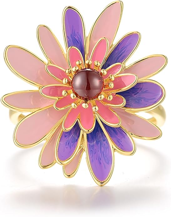 Santuzza 925 Sterling Silver Enamel Flower Statement Ring for Women